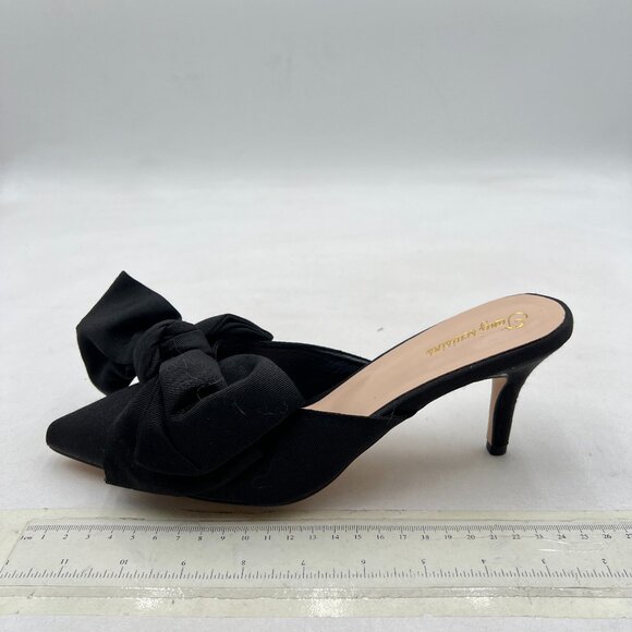 Tang'scuisins Black Bowknot Slip on Mules Pointy Toe Stiletto Heels Elegant Shoe - Picture 2 of 8